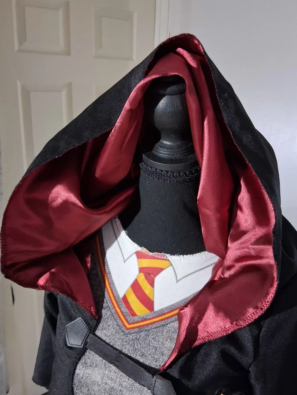 Black Hooded Gryffindor-Inspired Costume Robe with Red Lining